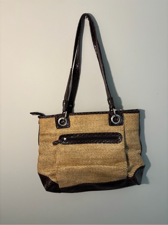 b. makowsky Handbags - B. Makowsky Woven Straw & Brown Leather Tote Bag